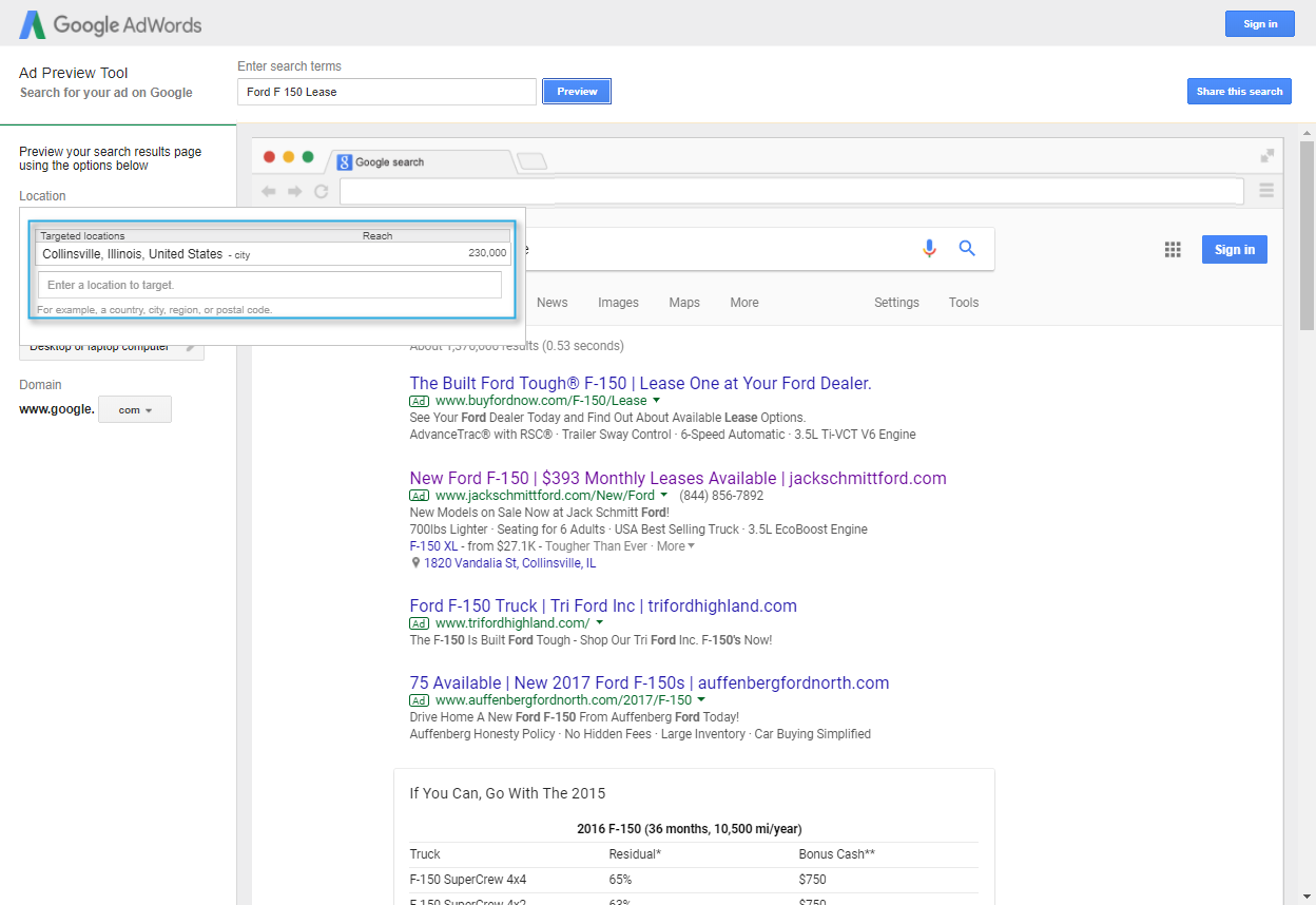 Google Ad Preview Location