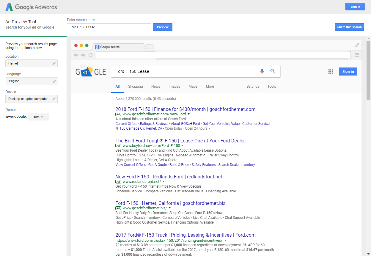 Google Ad Preview - Dealer Teamwork