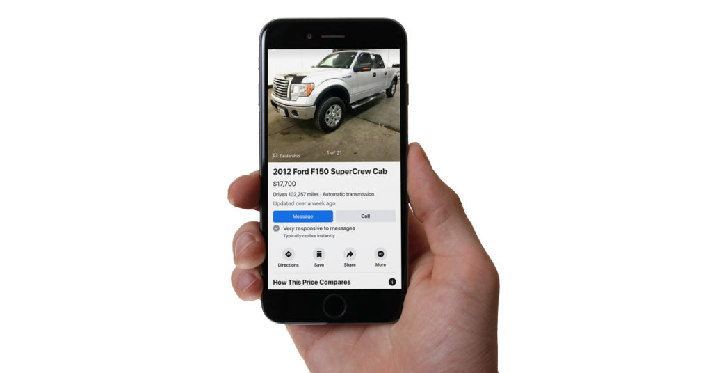 190925.1_-_Facebook_Marketplace_Dealer_Teamwork_phone_in_hand_1200x628 Facebook Marketplace listing on a mobile phone