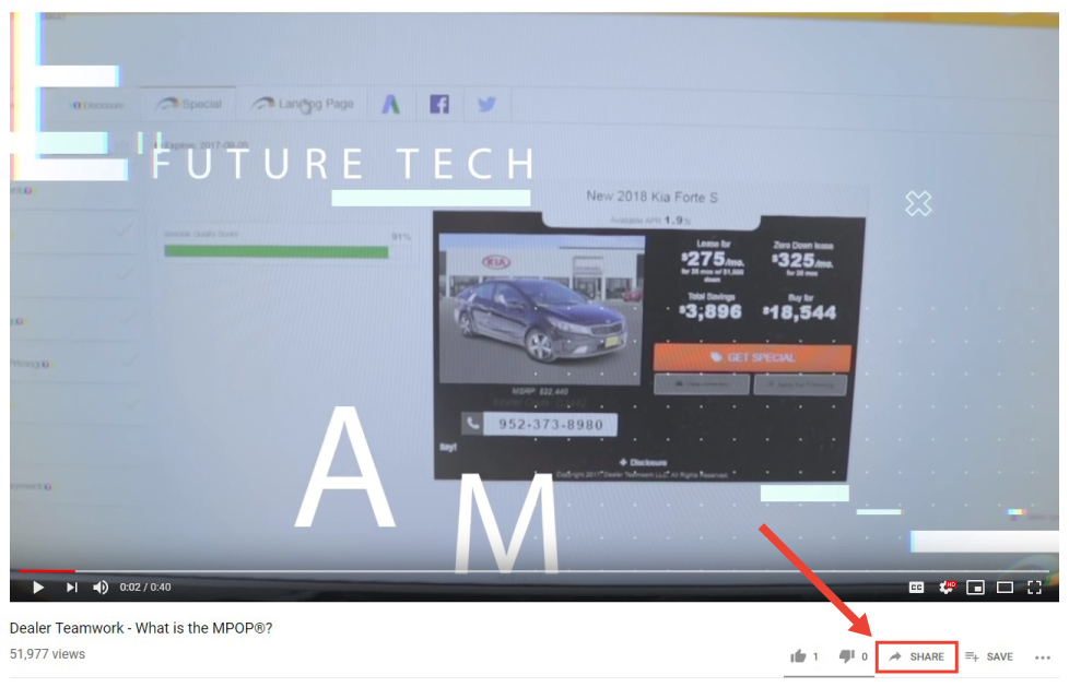 Share option on YouTube video
