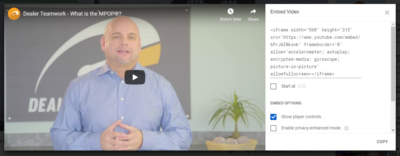 YouTube video's generated embed code