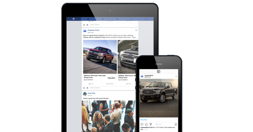 191002.1_Facebook_Instagram_Ads_Dealer_Teamwork_tablet_phone_ZOOMED_1500x785 Facebook and Instagram Ads on Tablet and Phone