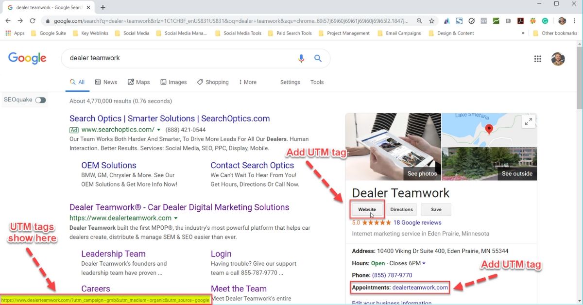 Add UTM Tags to GMB Profile - Dealer Teamwork