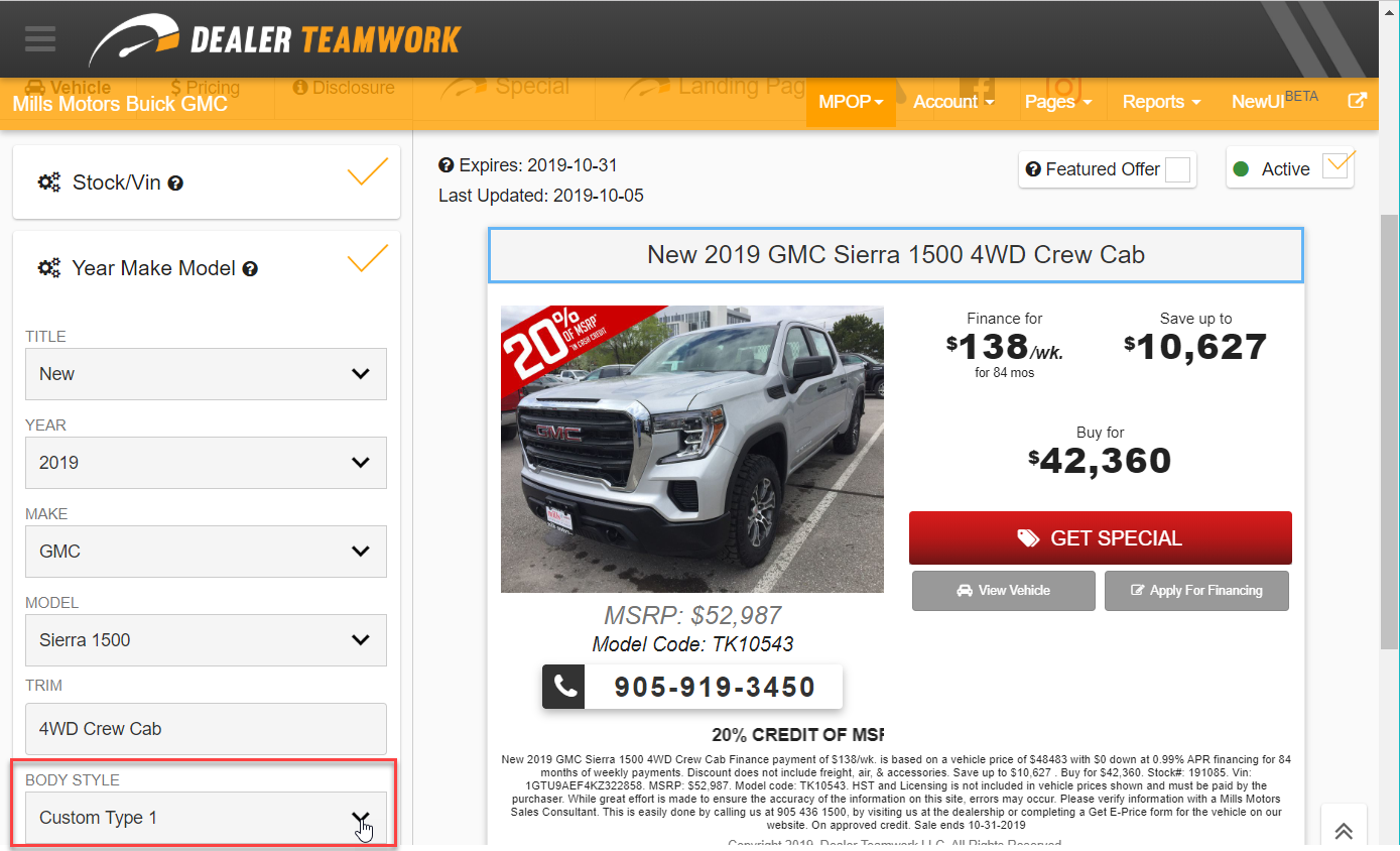 Custom Body Style Menu - Dealer Teamwork