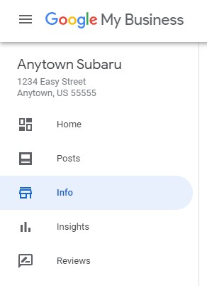 Navigating to Info section in GMB