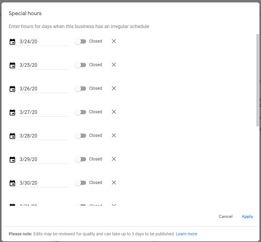 Temporary Closed - GMB Hours - Dealer Teamwork