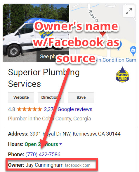 Business owner's name appearing on desktop