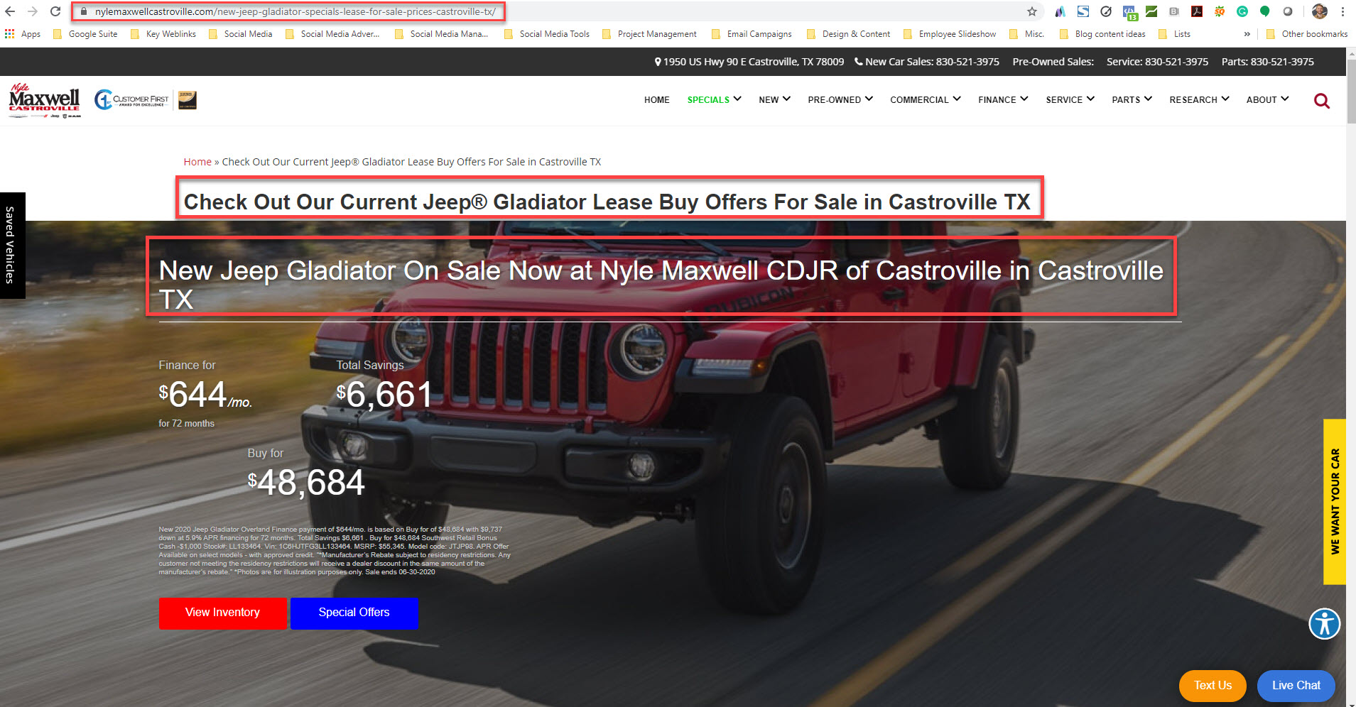 Landing page example of optimized on-page elements