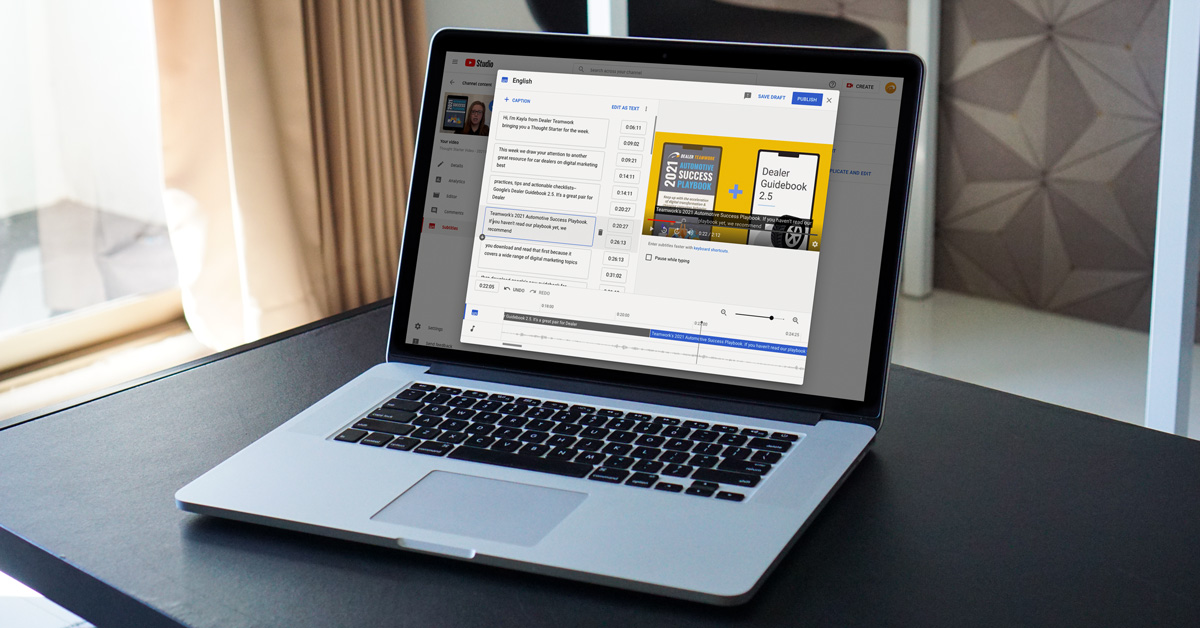 editing youtube video captions on a laptop
