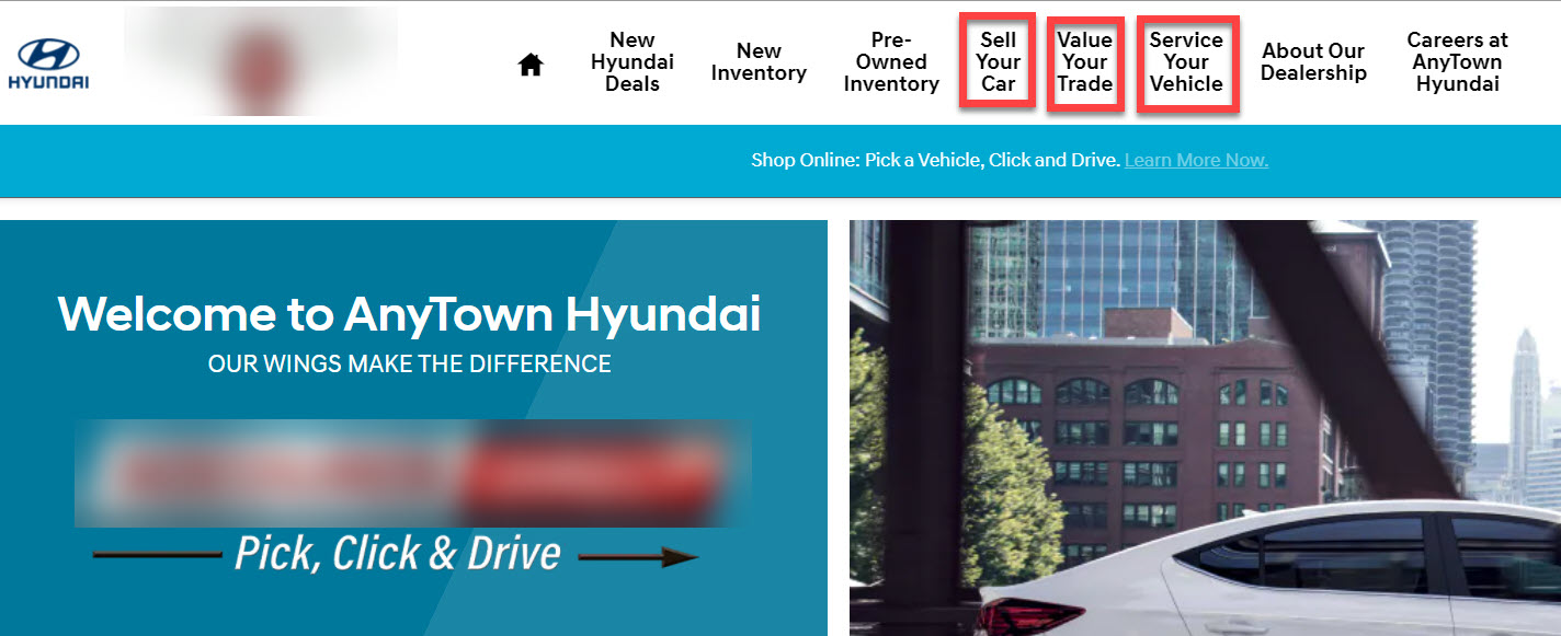 Dealer website navigation with trade-in links