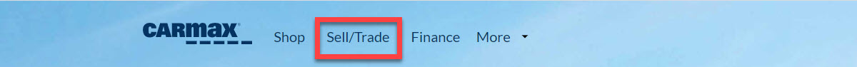 Carmax navigation menu with trade-in link included
