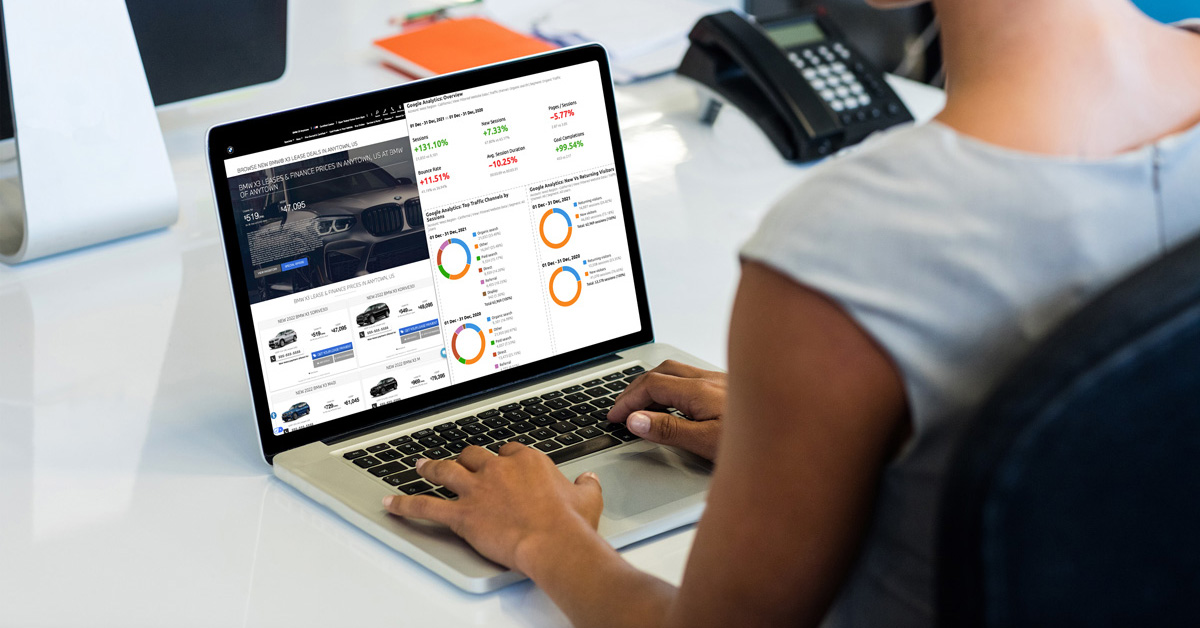 Person viewing SEO optimized page and associated reports