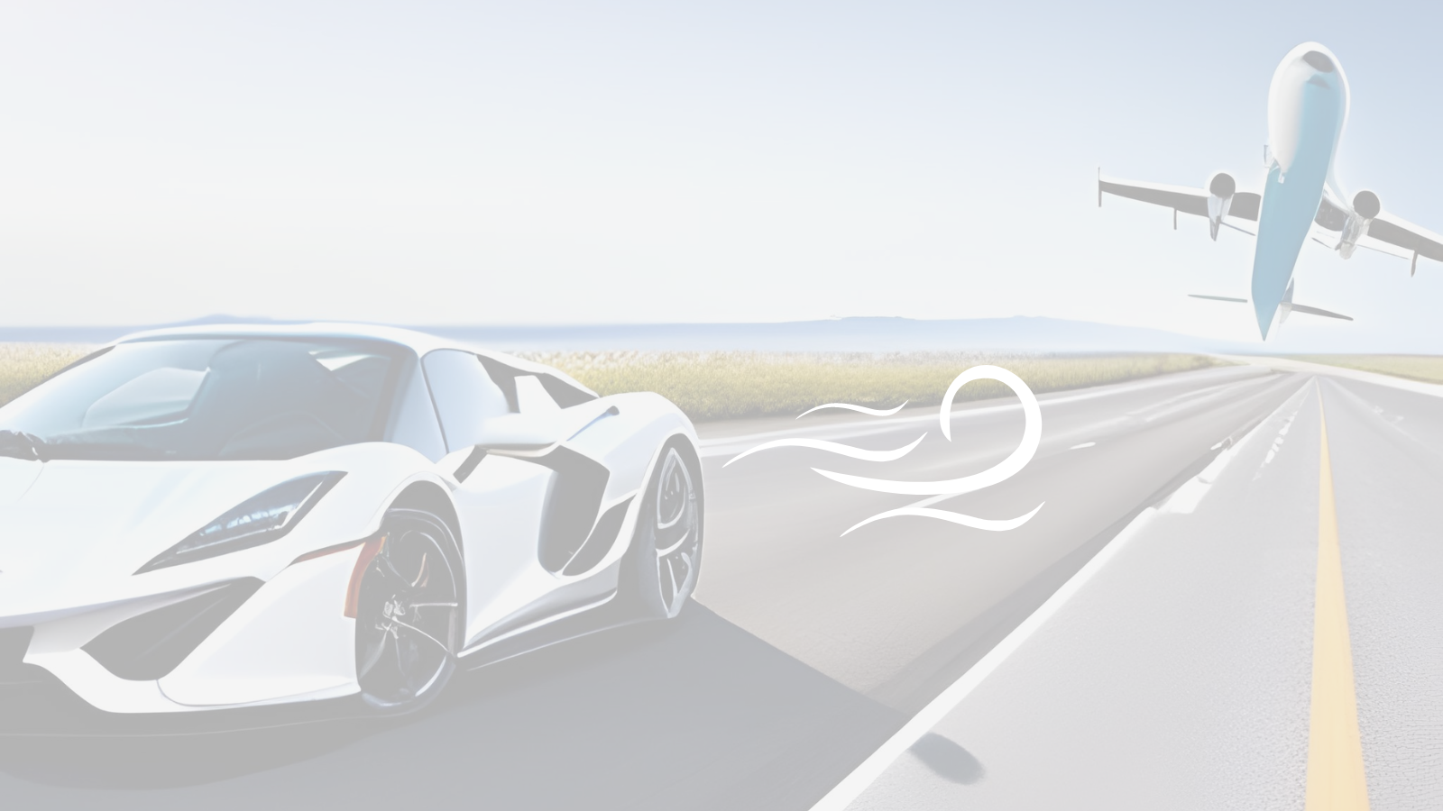 Automotive Market Headwinds illustrated with a fast car and airplane facing winds on the highway