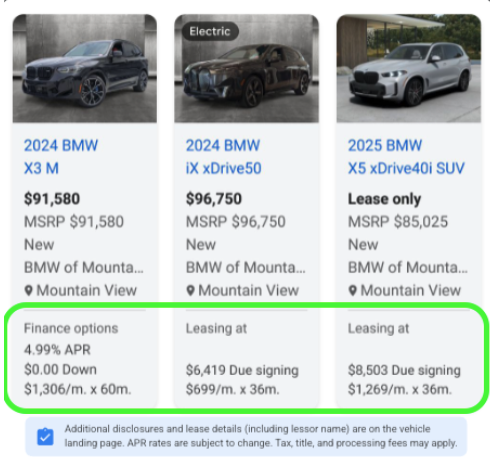 Dealer Teamwork Enhances Google Shopping Ads with Payment-Based Offer Integration: This update introduces several key features that distinguish Dealer Teamwork’s Shopping Ads offering from traditional inventory ad formats (example shown)